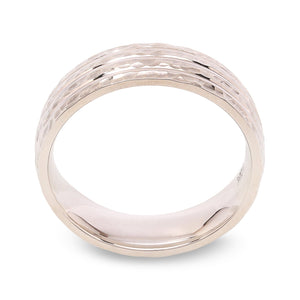 White Gold 6mm Hammer Finish Men's Ring, 10k