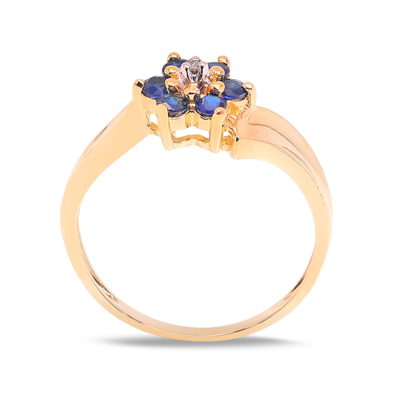 Yellow Gold Sapphire Flower Ring with Diamond Center, 10k S: 0.18ct TDW: 0.007