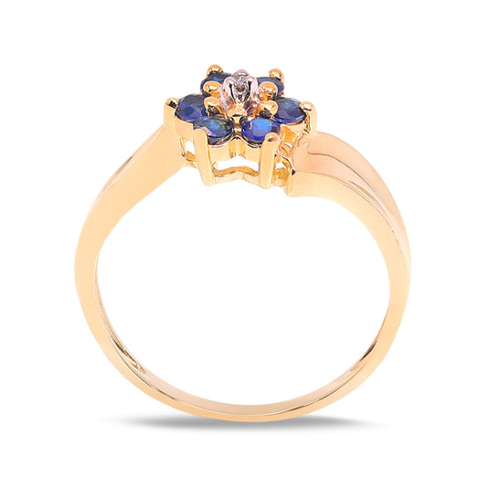 Yellow Gold Sapphire Flower Ring with Diamond Center, 10k S: 0.18ct TDW: 0.007