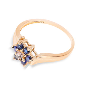 Yellow Gold Sapphire Flower Ring with Diamond Center, 10k S: 0.18ct TDW: 0.007