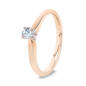 Yellow Gold Ring with Round Solitaire Diamond, 14k, TDW:0.17, SI, G-H,
