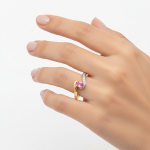 10K Yellow Gold Ring with Pink Topaz Center and Diamond Accents