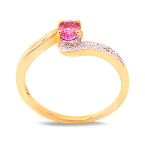Yellow gold Ring with Pink Topaz Center and Diamond Accents, TDW:0.007, 10k,
