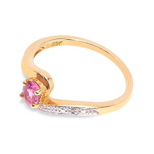 Yellow gold Ring with Pink Topaz Center and Diamond Accents, TDW:0.007, 10k,