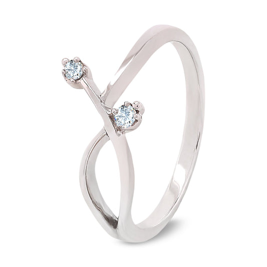 10K White Gold Curved and Overlapping Band Design Diamond Ring TDW: 0.04ct