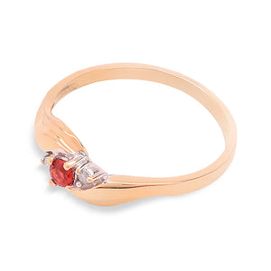 Yellow Gold Ring with Solitaire Garnet and Diamond Detail in Gold,10k, TDW: 0.02ct