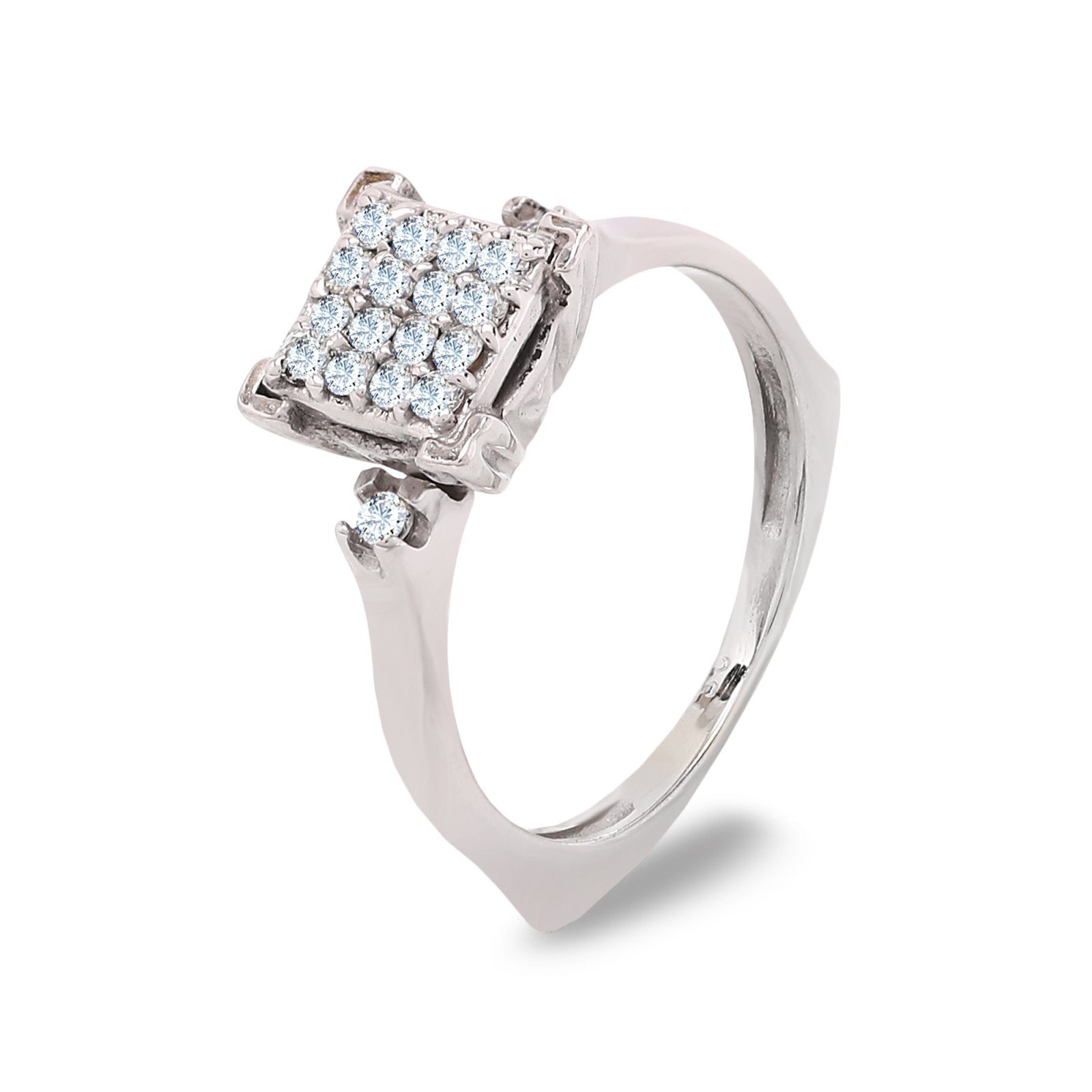 White Gold Square Cluster Diamond Ring, 18k, TDW: 0.3ct