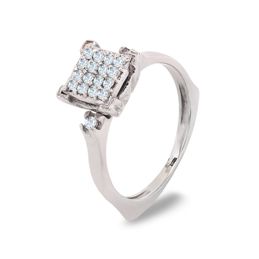 18K White Gold Square Cluster Diamond Ring