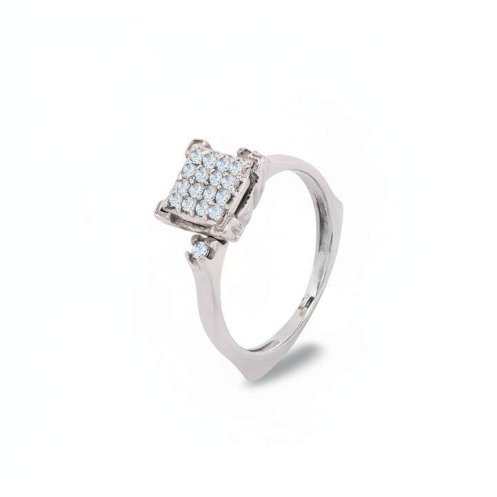 18K White Gold Square Cluster Diamond Ring