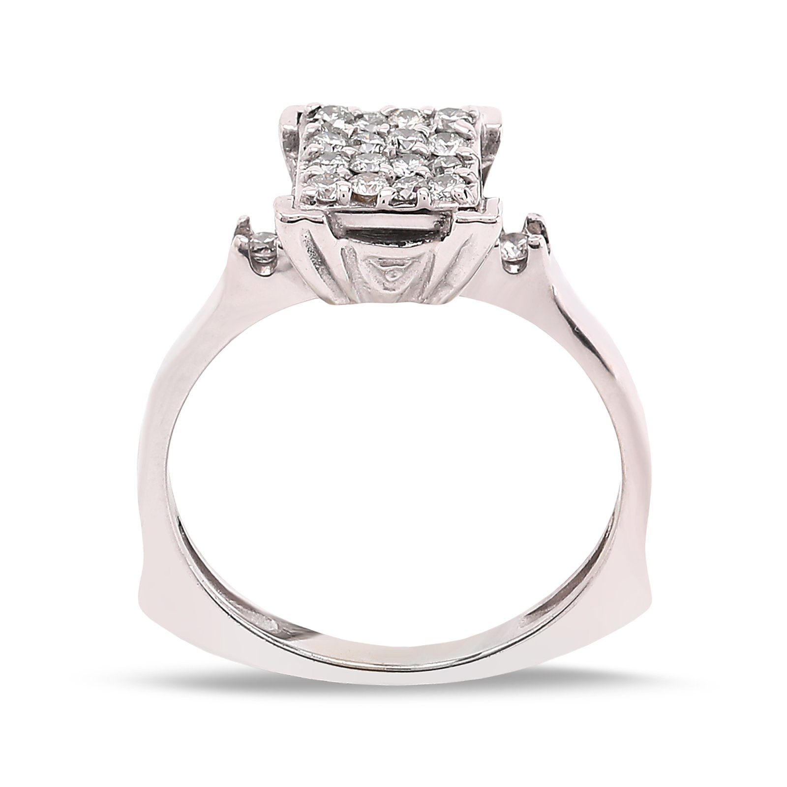 White Gold Square Cluster Diamond Ring, 18k, TDW: 0.3ct