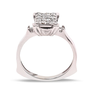 White Gold Square Cluster Diamond Ring, 18k, TDW: 0.3ct