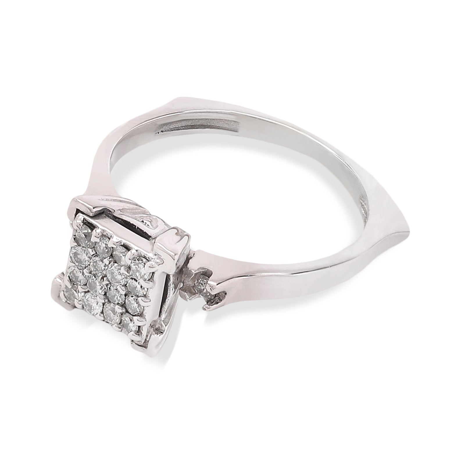 White Gold Square Cluster Diamond Ring, 18k, TDW: 0.3ct