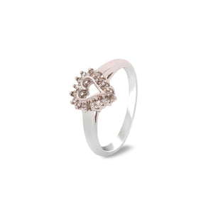 10K White Gold Hollowing Design Heart Shape Diamond Ring