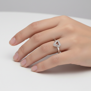 10K White Gold Hollowing Design Heart Shape Diamond Ring