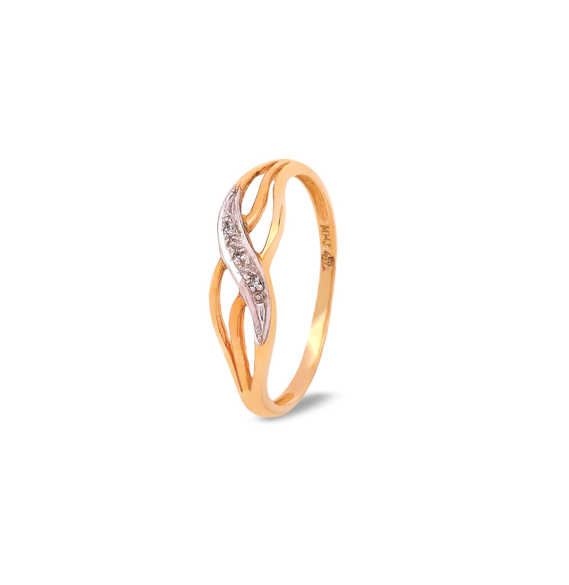 10K Two–Tone Gold Twist Diamond Ring, TDW:0.02ct