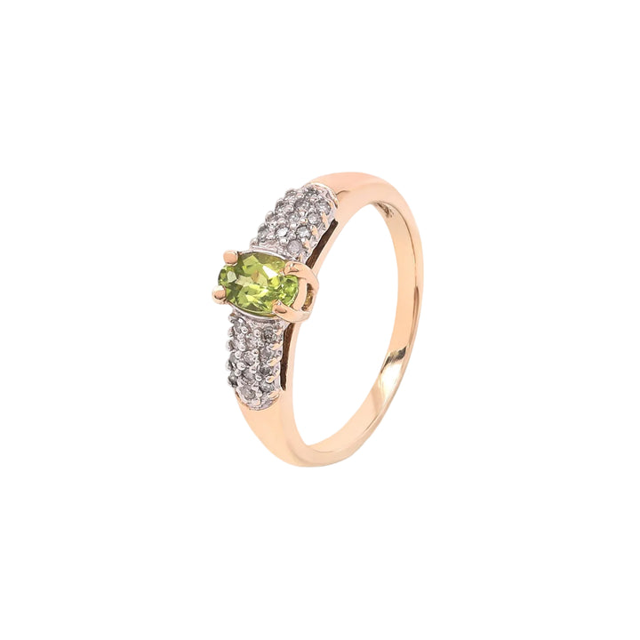 10K Yellow Gold Oval Shape Peridot and Diamond Ring