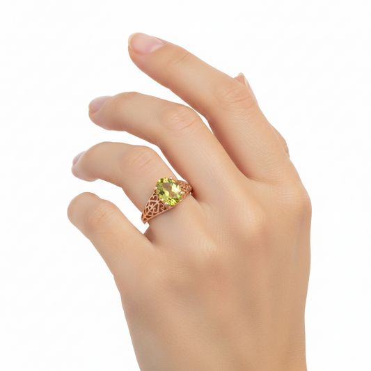 10K Yellow Gold Peridot Filigree Ring, P:1.39ct