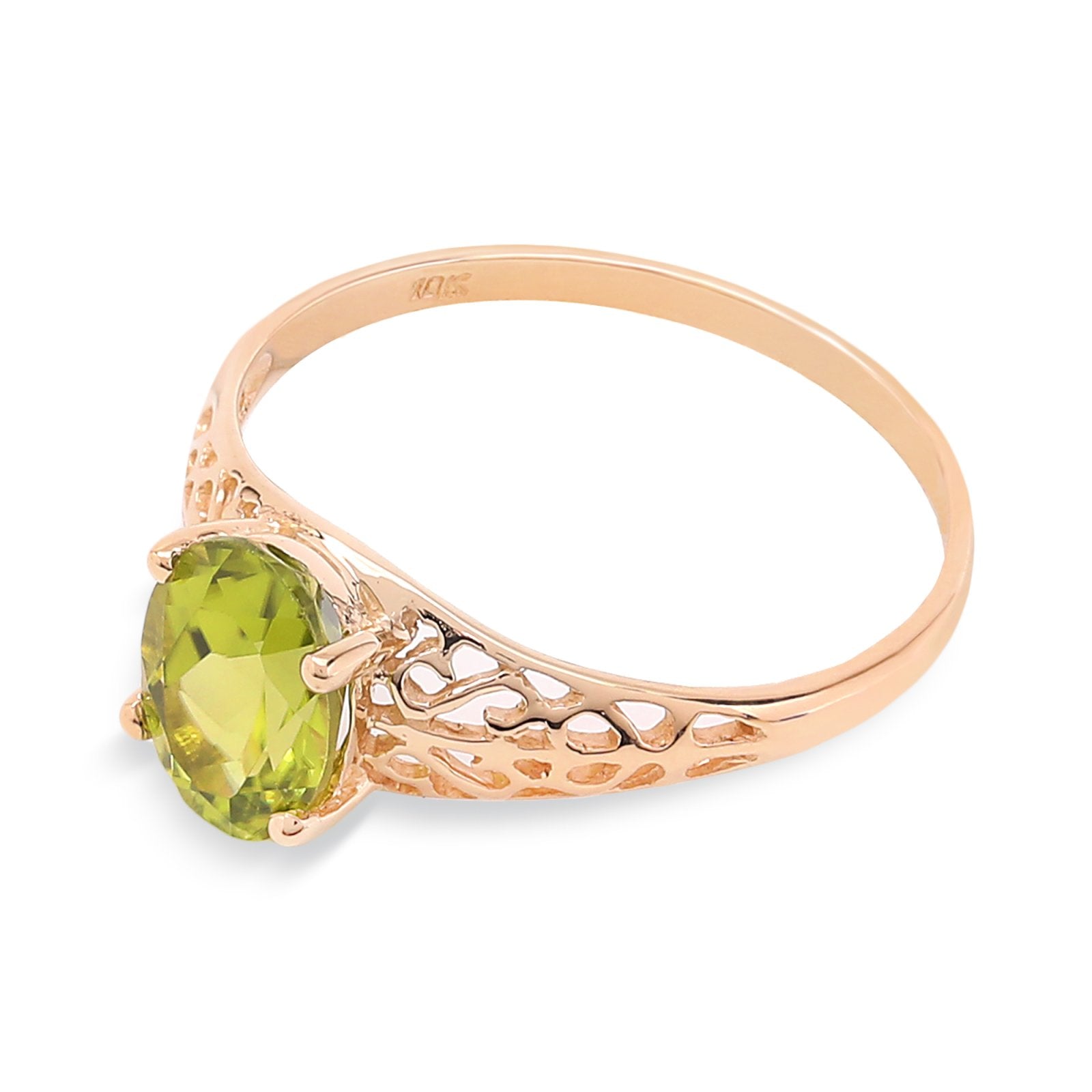 Yellow Gold Peridot Filigree Ring, 10K,  P:1.39ct