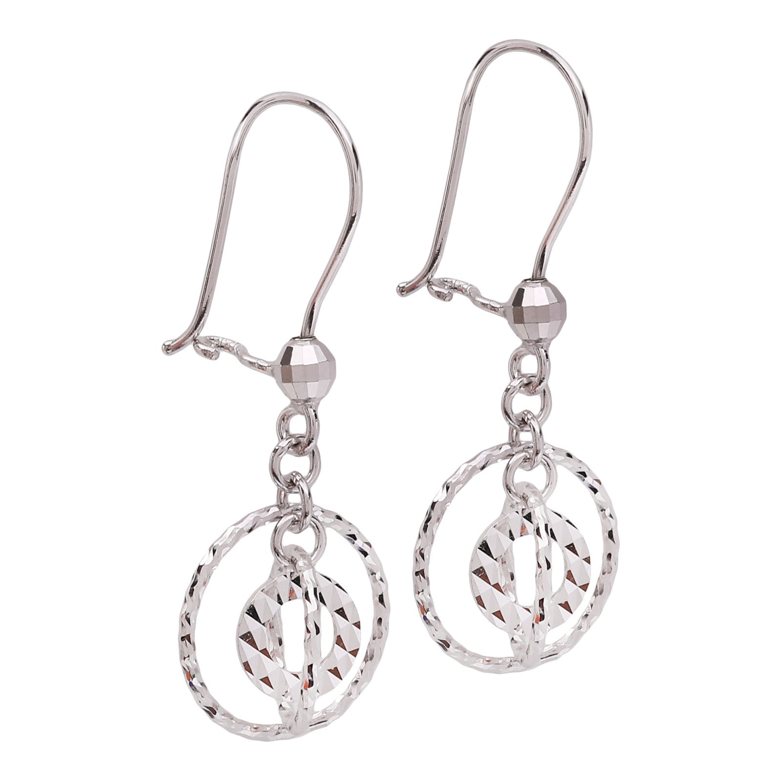 White Gold  Textured Circle Dangle Earrings, 18k, 1.6gr