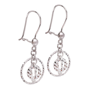 18K White Gold Textured Circle Dangle Earrings