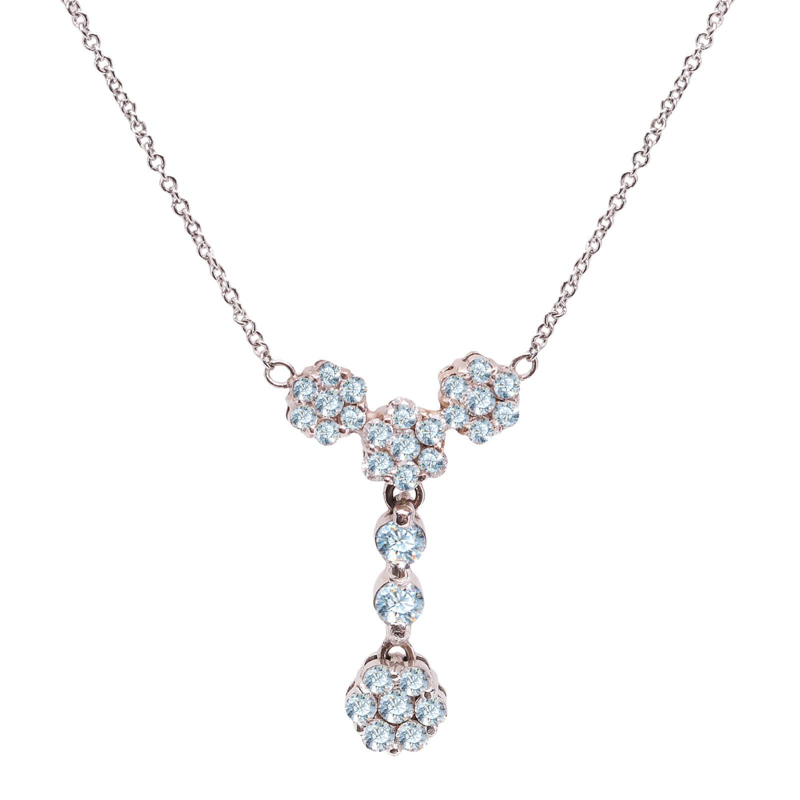 White Gold Necklace with four flower Y style 30 Round Diamonds TDW: 0.58ct SI H, 14k