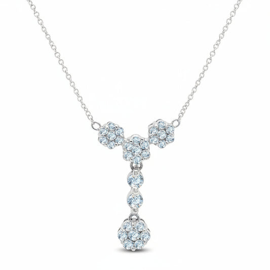 White Gold Necklace with four flower Y style 30 Round Diamonds TDW: 0.58ct SI H, 14k (Chain 14k 16inch is Included)