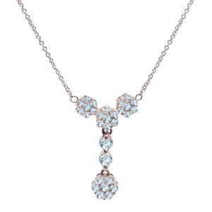 White Gold Necklace with four flower Y style 30 Round Diamonds TDW: 0.58ct SI H, 14k