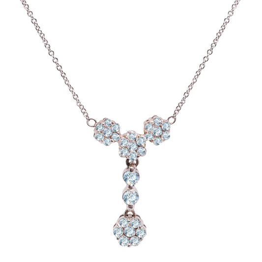 White Gold Necklace with four flower Y style 30 Round Diamonds TDW: 0.58ct SI H, 14k