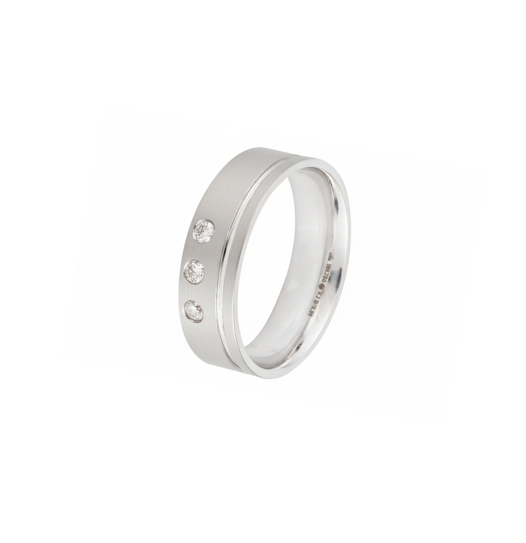 18K White Gold Matt Style with Diamond Band, TDW: 0.06ct