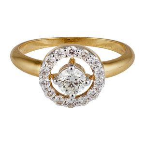 Yellow Gold Diamond Ring  setting with 14 Natural Round Diamonds in one circle and 0.3ct Single Diamonds in center 18k, TDW: 0.63ct VS HI