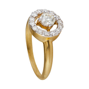 Yellow Gold Diamond Ring  setting with 14 Natural Round Diamonds in one circle and 0.3ct Single Diamonds in center 18k, TDW: 0.63ct VS HI