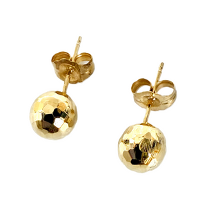Yellow Gold Ball Shape Stud Earrings. 14k