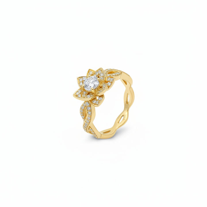 14K Yellow Gold Flower Diamond Accent Ring