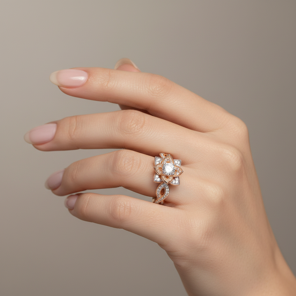 Two Tones Gold Ring Flower setting with Diamonds 14k TDW: 0.66ct VS,GH