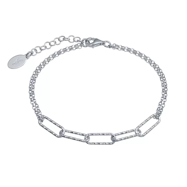 Sterling Silver Rhodium Plated Diamond Cut paperclipe Link Bracelet.