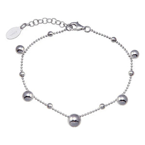 Sterling Silver Rhodium-Plated Sterling Silver 11 Bead Charm Bead Link Chain Bracelet