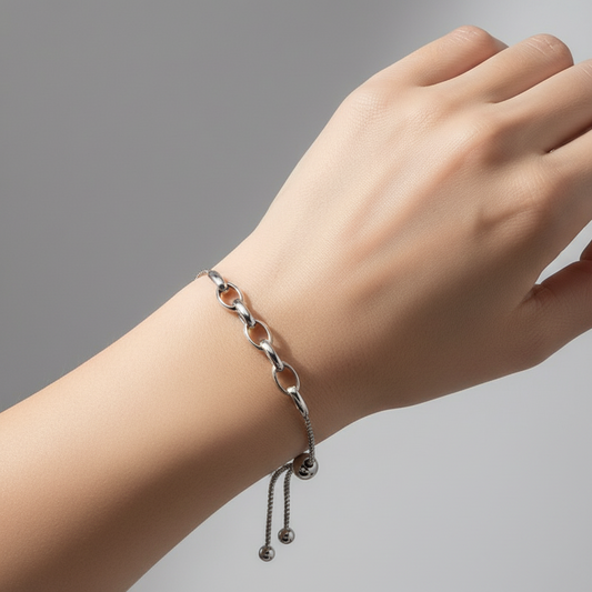 Sterling Silver Rhodium-Plated Link Lariat Bracelet