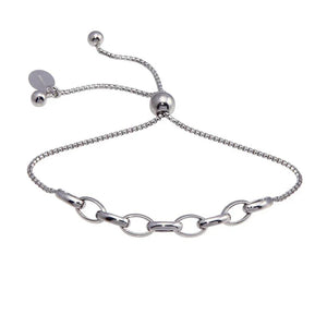 Sterling Silver Rhodium-Plated Link Lariat Bracelet