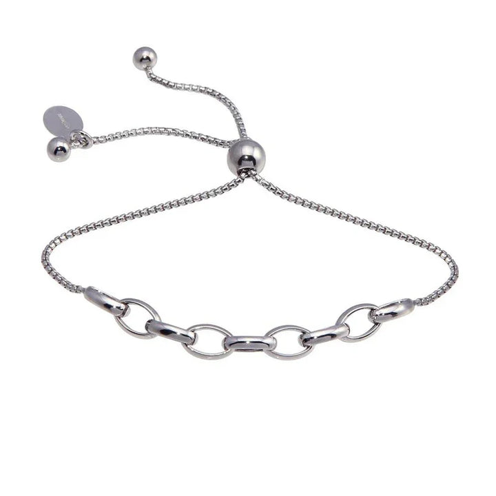 Sterling Silver Rhodium-Plated Link Lariat Bracelet