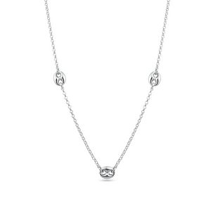Silver Necklace Rhodium Plated  with 3 Puffed Mariner ,Adjustable chain