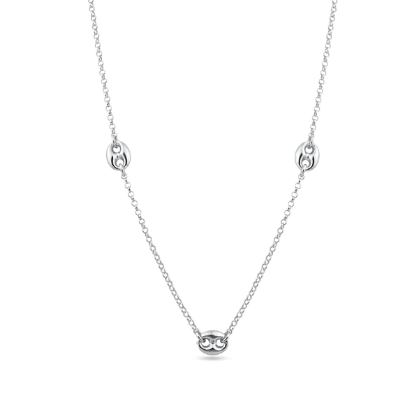 Silver Necklace Rhodium-Plated with 3 Puffed Mariner Adjustable chain
