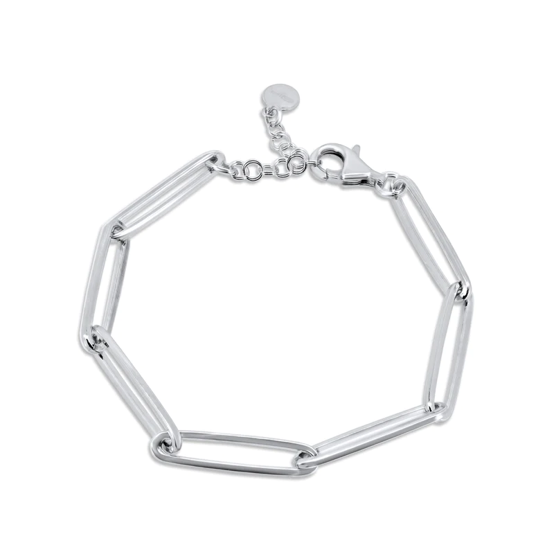 Rhodium Plated Sterling Silver Paperclip Adjustable Bracelet
