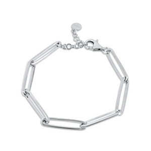 Rhodium Plated Sterling Silver Paperclip Adjustable Bracelet