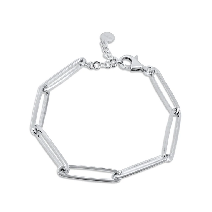 Sterling Silver Rhodium-Plated Sterling Silver Paperclip Adjustable Bracelet