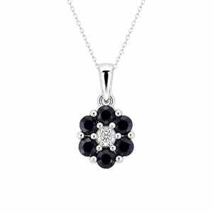 14K White Gold Sapphire & Diamond Flower Pendant