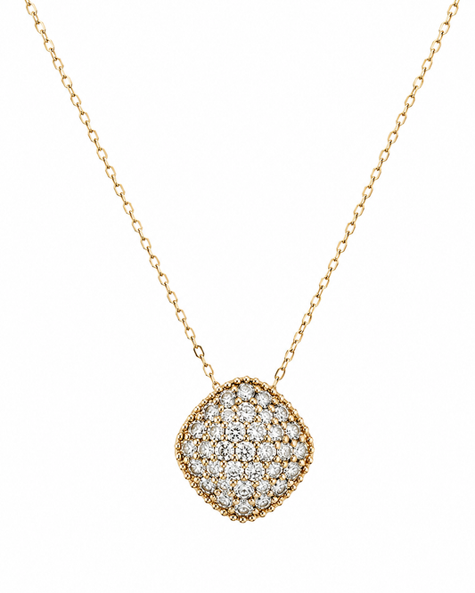 18K Yellow Gold Pavé Diamond Dome Pendant Necklace