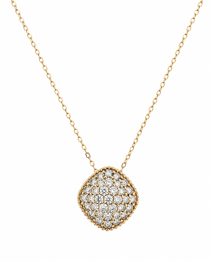 18K Yellow Gold Pavé Diamond Dome Pendant Necklace