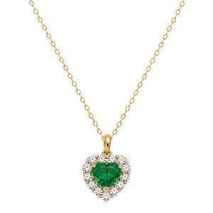 18K Yellow Gold Heart-Cut Emerald & Diamond Halo Pendant Necklace