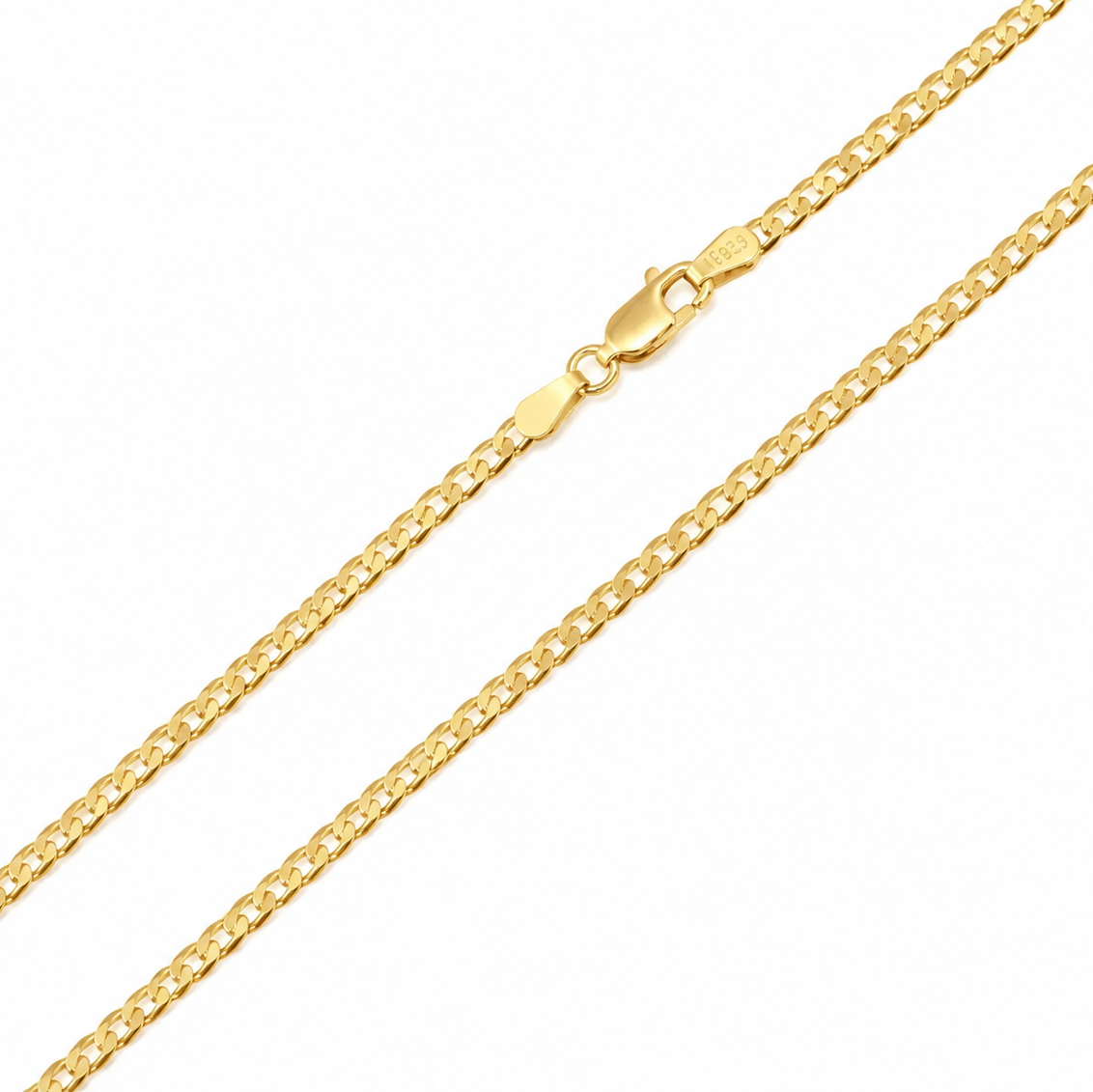925 Sterling Silver Gold Plated Super Flat Curb Chain