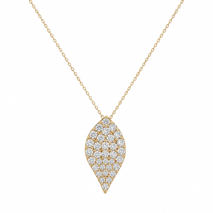 18K Yellow Gold Pavé Diamond Leaf Pendant Necklace